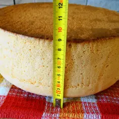 Puszysty biszkopt z siedmiu jajek, wysoki na ok. 10 cm, mierzony miarką. Idealny do tortu.
