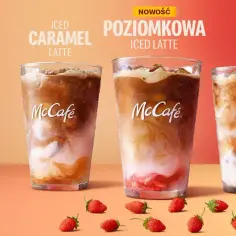 Trzy mrożone kawy McCafe: karmelowa, nowość - poziomkowa i klasyczna. Idealne na upalne dni!