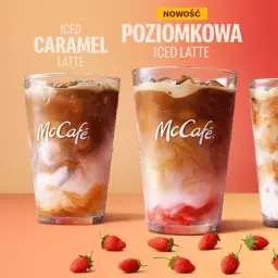 Trzy mrożone kawy McCafe: karmelowa, nowość - poziomkowa i klasyczna. Idealne na upalne dni!